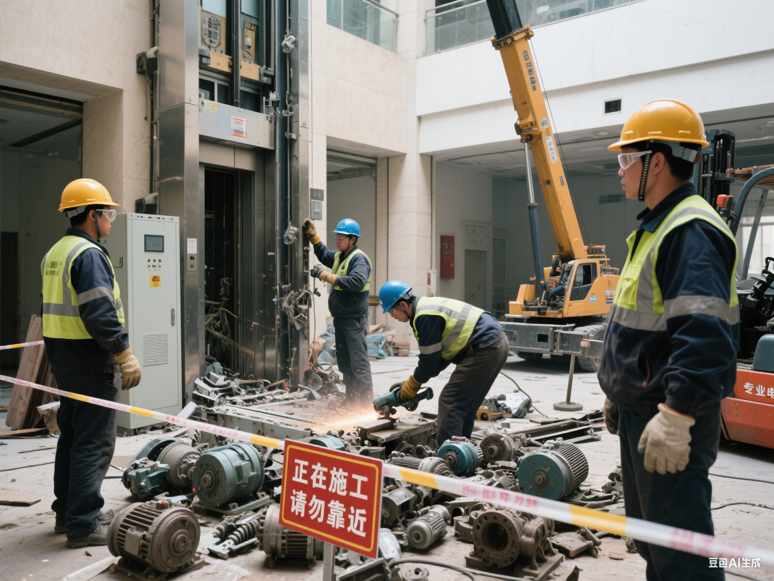 专业电梯拆除回收团队工作现场